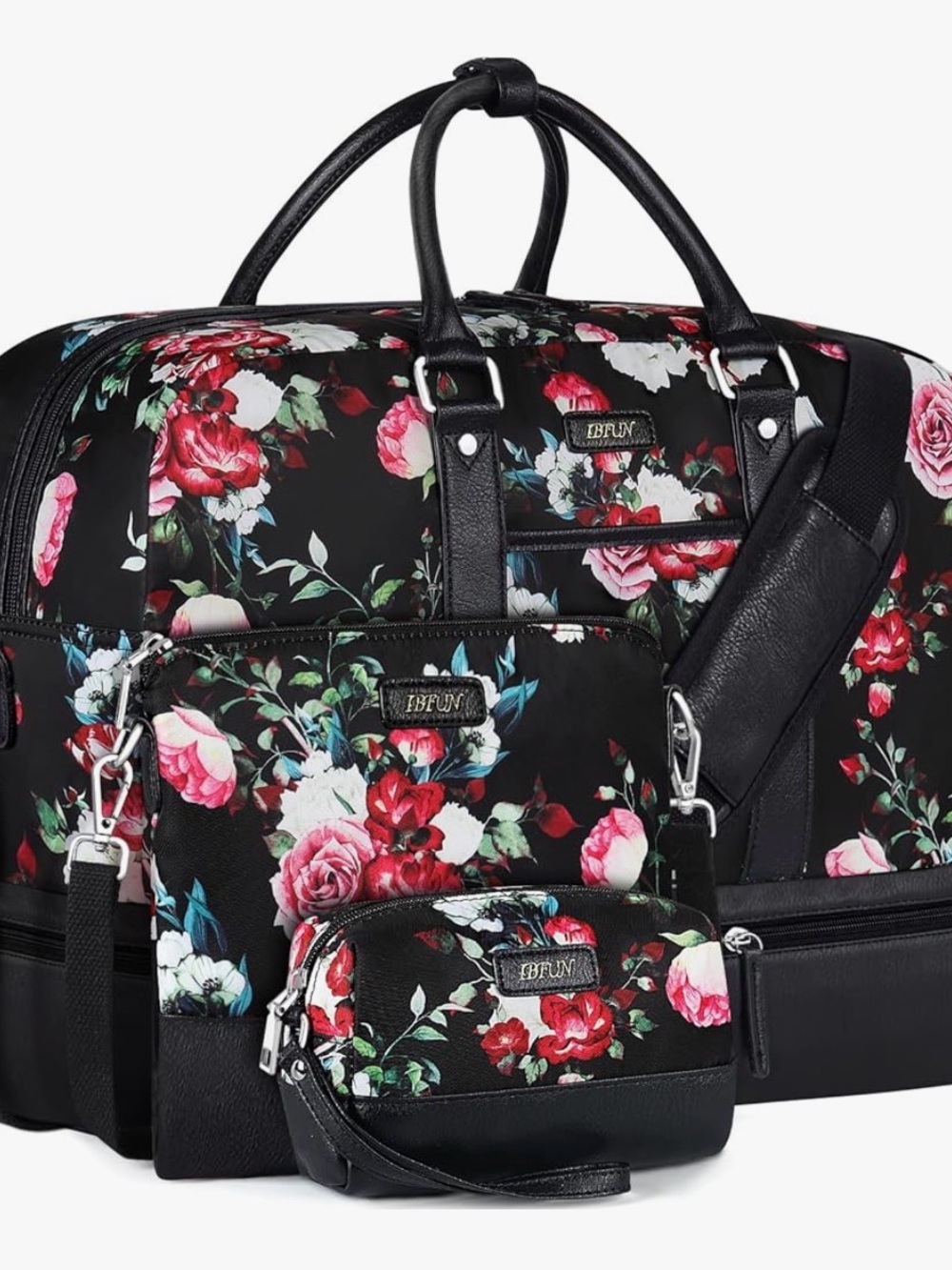 3 Pc-Travel Duffel Bag Carry On Tote with Shoe Compartment